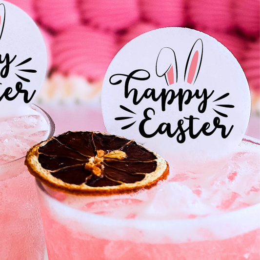 50 Edible Happy Easter Cocktail Toppers, 50 Edible Holiday Bunny Beverage Drink Garnish