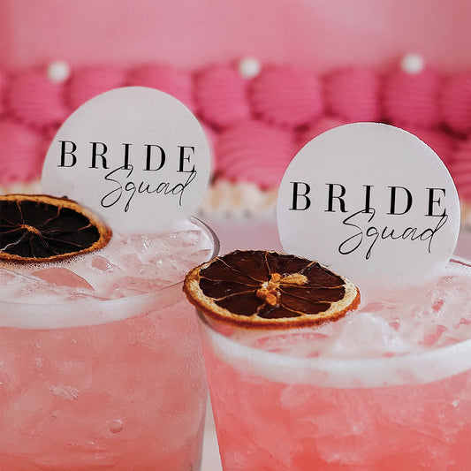 50 Edible Bride Squad Toppers, 50 Edible Bridal Shower Bachelorette Beverage Drink Garnish