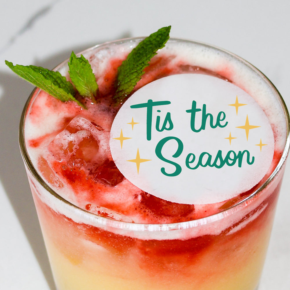 50 Edible Tis The Season Cocktail Toppers, 50 Edible Holiday Party Beverage Drink Garnish