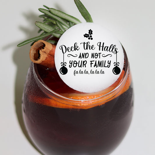 50 Edible Funny Deck the Halls Cocktail Toppers, 50 Edible Holiday Beverage Drink Garnish
