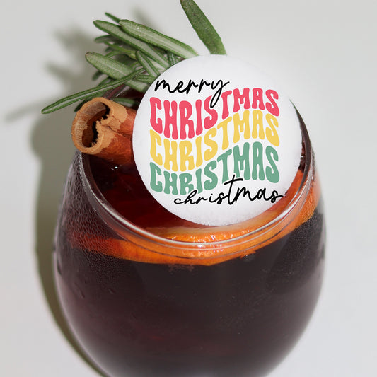 50 Edible Groovy Merry Christmas Cocktail Toppers, 50 Edible Holiday Beverage Drink Garnish