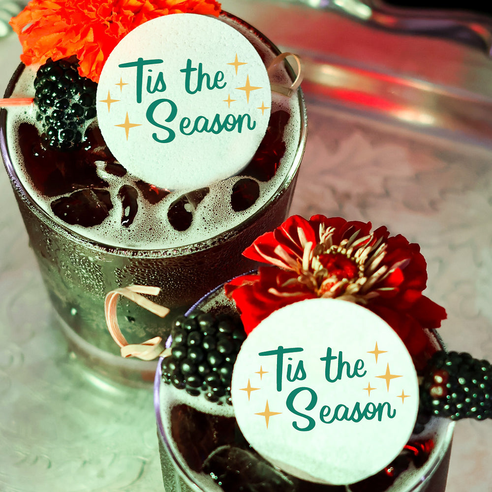 50 Edible Tis The Season Cocktail Toppers, 50 Edible Holiday Party Beverage Drink Garnish
