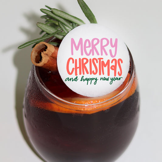 50 Edible Merry Christmas & Happy New Year Cocktail Toppers, 50 Edible Holiday Party Beverage Drink Garnish