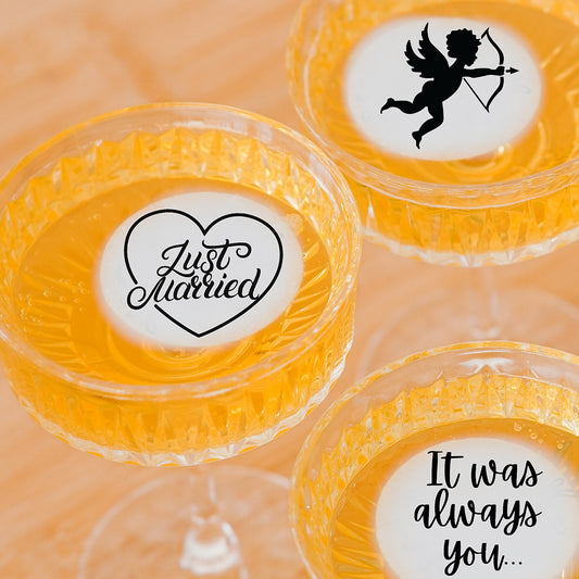 50 Edible Just Married 3 Pack Cocktail Toppers, 50 Edible Wedding Beverage Drink Garnish