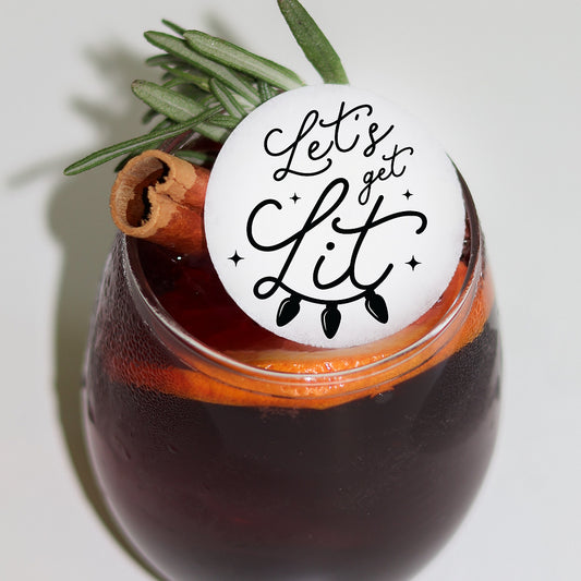 50 Edible Let's Get Lit Cocktail Toppers, 50 Edible Christmas Holiday Beverage Drink Garnish
