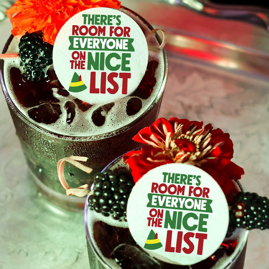 50 Edible Elf Movie Nice List Cocktail Toppers, 50 Edible Holiday Party Beverage Drink Garnish