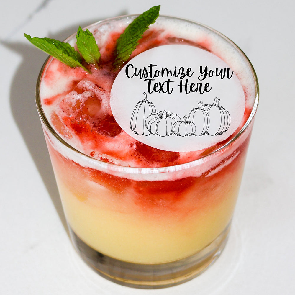 50 Thanksgiving Pumpkin Patch Personalized Cocktail Toppers - 50 Edible Holiday Beverage Garnish