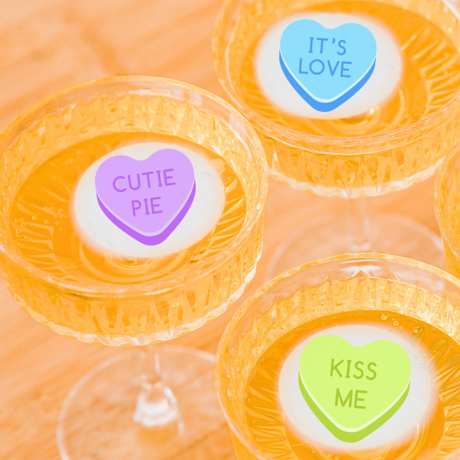 50 Edible Conversation Hearts 3 Pack Cocktail Toppers, 50 Edible Valentine's Beverage Drink Garnish