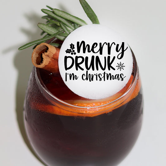 50 Edible Merry Drunk Christmas Cocktail Toppers, 50 Edible Funny Xmas Party Beverage Drink Garnish