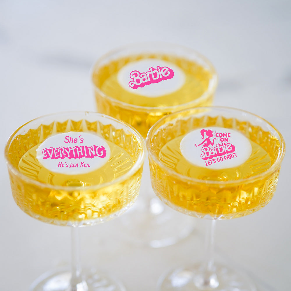 50 Edible 90s Barbie Party Cocktail Toppers, 50 Edible Party Beverage Drink Garnish