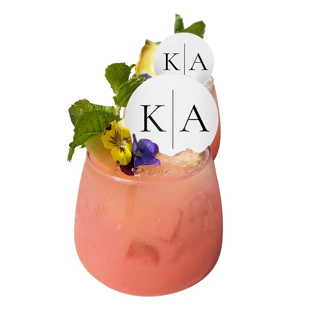 50 Edible Monogram Personalized Cocktail Toppers, Wedding and Engagement Beverage Toppers