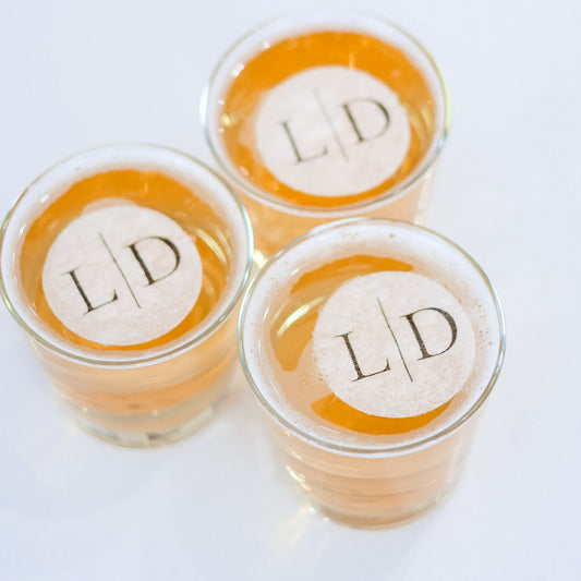 50 Edible Monogram Personalized Cocktail Toppers, Wedding and Engagement Beverage Toppers 