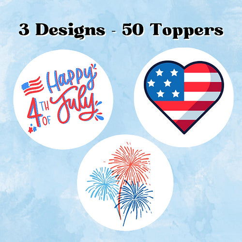 50 Edible 4th of July Set Holiday Cocktail Toppers, 50 Edible Beverage Drink Garnish