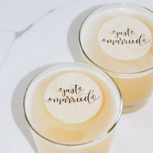 50 Edible Just Married Hearts Cocktail Toppers, 50 Edible Wedding Beverage Drink Garnish