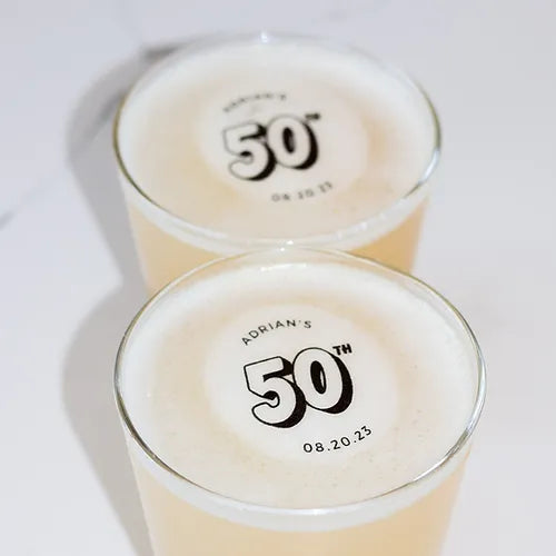 50 Edible Bold Birthday Personalized Cocktail Toppers, 50 Edible Birthday Beverage Drink Garnish