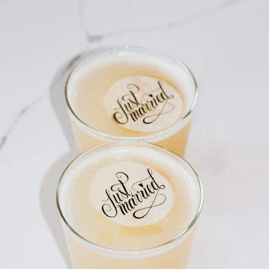 Bulk Just Married Edible Cocktail Toppers - Bulk Wedding Beverage Toppers