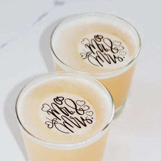 50 Edible Mr & Mrs Wedding Cocktail Toppers, Engagement and Bridal Shower Beverage Garnish