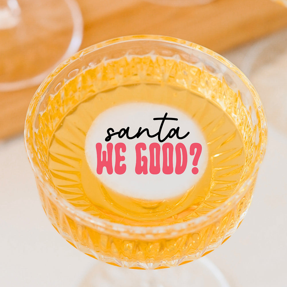 50 Edible Funny Santa We Good? Cocktail Toppers, 50 Edible Holiday Beverage Drink Garnish