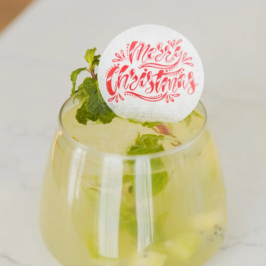 50 Edible Merry Christmas Cocktail Toppers, Holiday Party Beverage Garnishes
