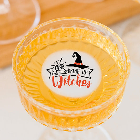 50 Edible Drink Up Witches Cocktail Toppers, 50 Edible Halloween Beverage Drink Garnish