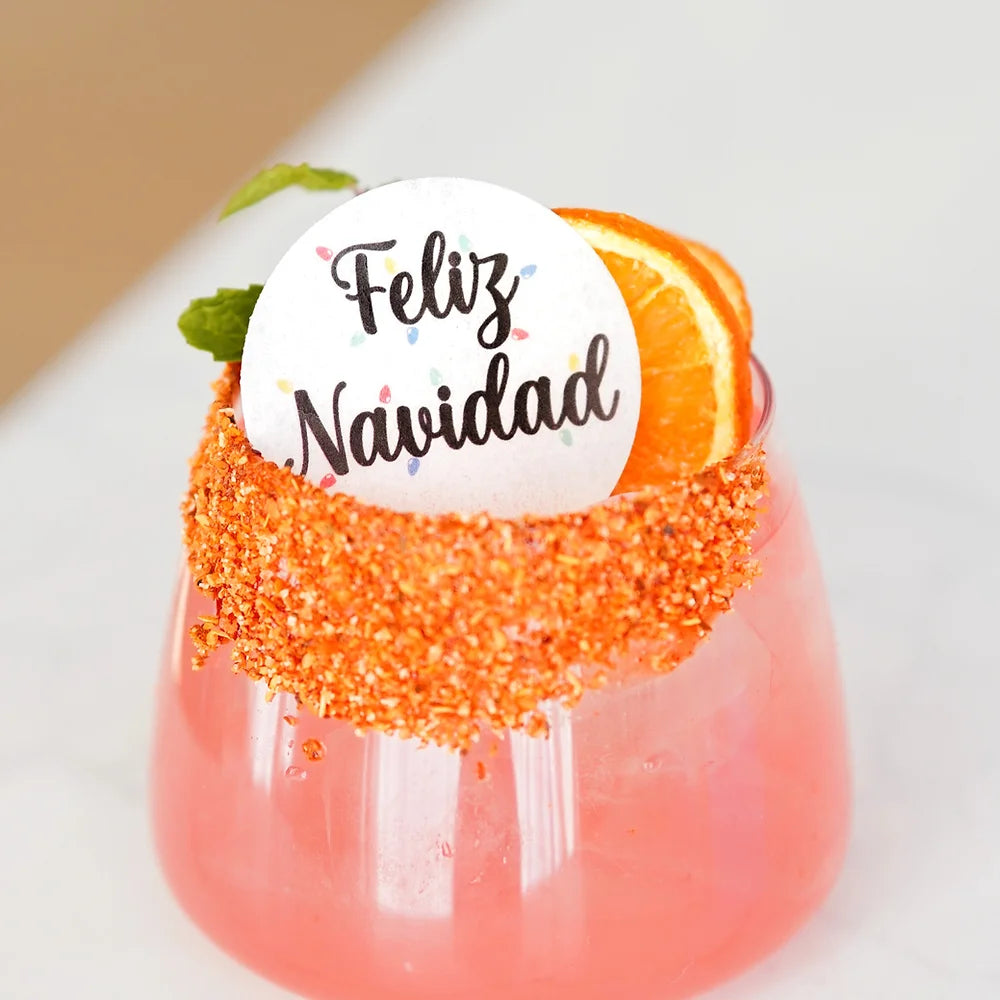 50 Edible Feliz Navidad Holiday Cocktail Toppers, 50 Edible Beverage Drink Garnish