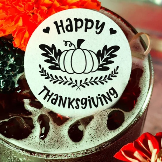 50 Edible Happy Thanksgiving Cocktail Toppers, 50 Edible Holiday Beverage Drink Garnish