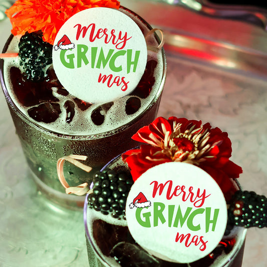 50 Edible Grinch Xmas Cocktail Toppers, 50 Edible Holiday Beverage Drink Garnish