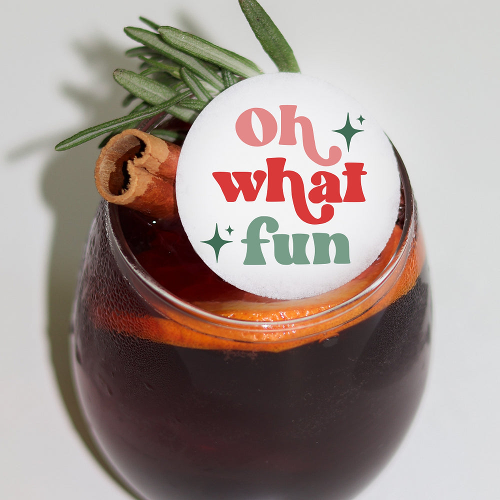 50 Edible Oh What Fun Cocktail Toppers, 50 Edible Holiday Party Beverage Drink Garnish