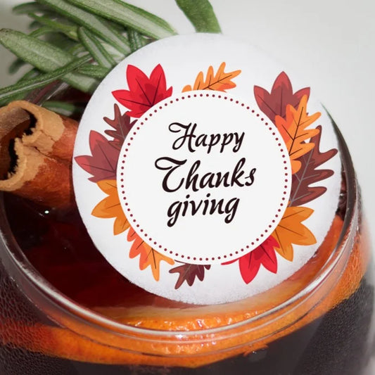 50 Edible Happy Thanksgiving Leaf Wreath Cocktail Toppers, 50 Edible Holiday Beverage Drink Garnish