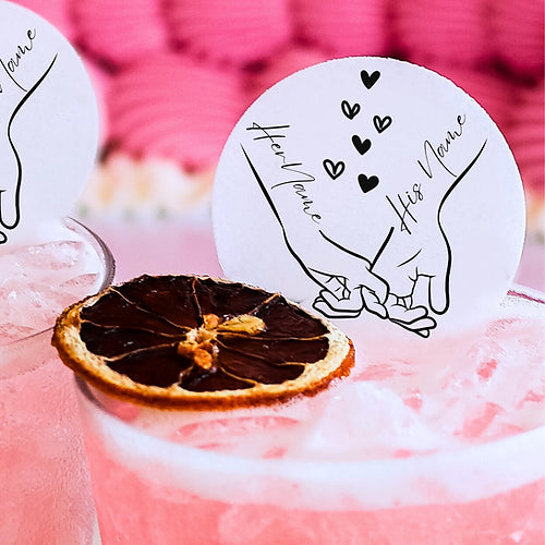 50 Edible His & Hers Personalized Cocktail Toppers, 50 Edible Valentine's Day Beverage Drink Garnish