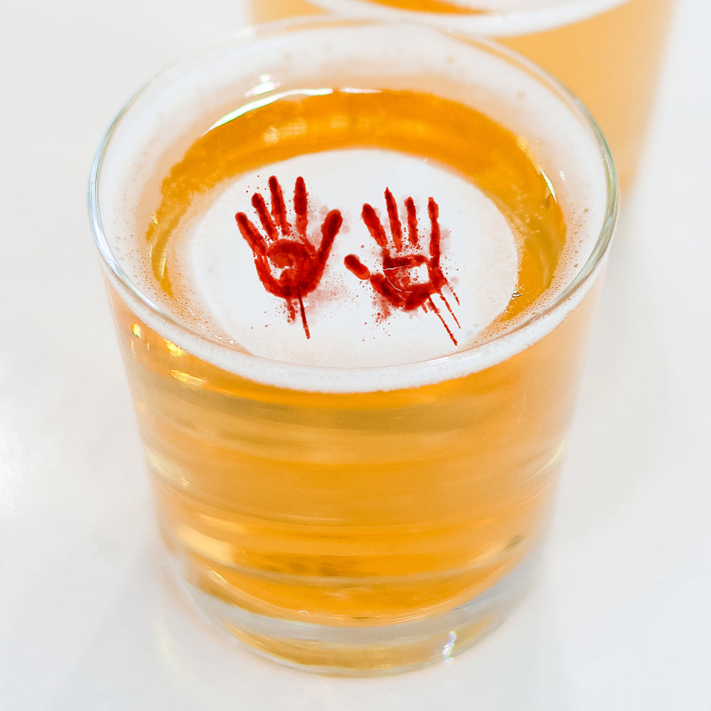 50 Edible Bloody Hands Cocktail Toppers, 50 Edible Halloween Beverage Drink Garnish