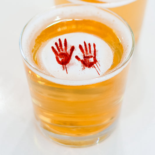 50 Edible Bloody Hands Cocktail Toppers, 50 Edible Halloween Beverage Drink Garnish