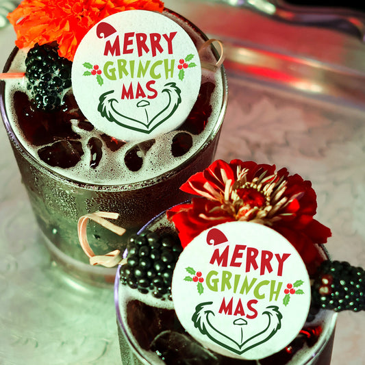 50 Edible Merry Grinchmas Cocktail Toppers, 50 Edible Holiday Party Beverage Drink Garnish