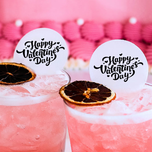 50 Edible Happy Valentine's Day Cocktail Toppers, 50 Edible Valentine's Beverage Drink Garnish