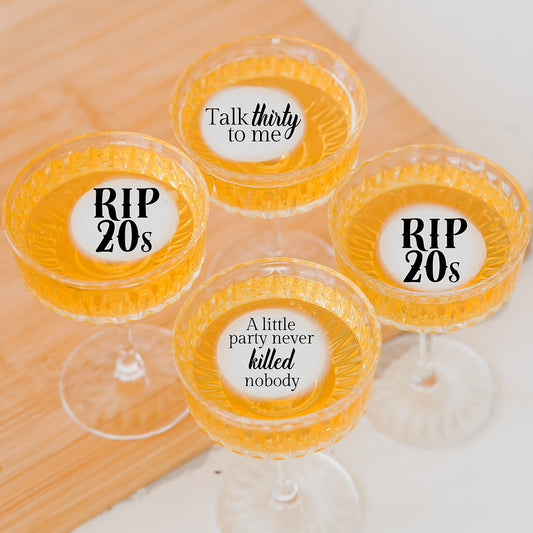 50 Edible RIP 20s 3 Pack set CocktailToppers, 50 Edible Birthday Party Beverage Drink Garnish