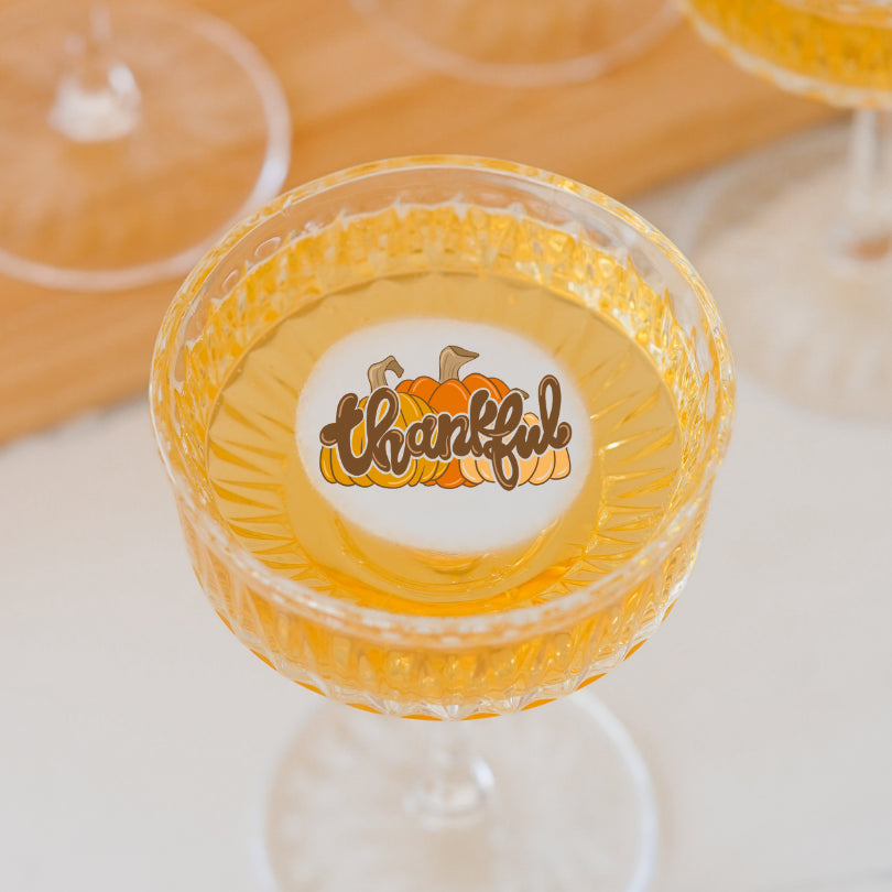 50 Edible Thankful Thanksgiving Cocktail Toppers, 50 Edible Holiday Party Beverage Drink Garnish