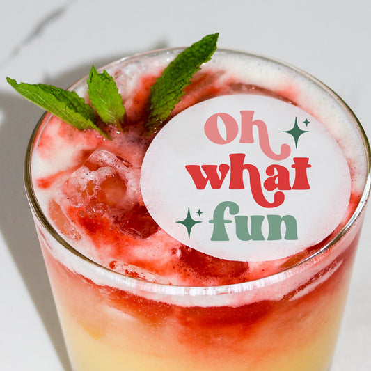 50 Edible Oh What Fun Cocktail Toppers, 50 Edible Holiday Party Beverage Drink Garnish