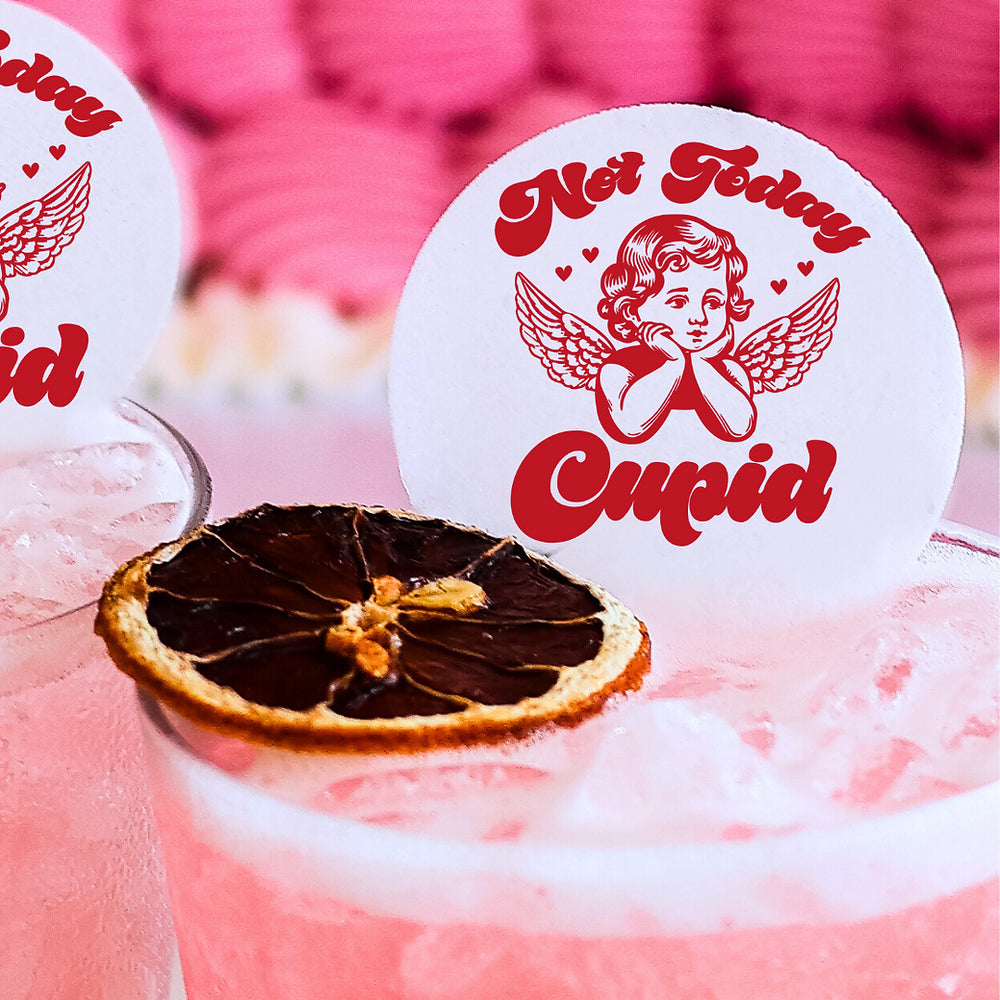50 Edible Not Today Cupid Cocktail Toppers, 50 Edible Valentine's Girl Party Beverage Drink Garnish