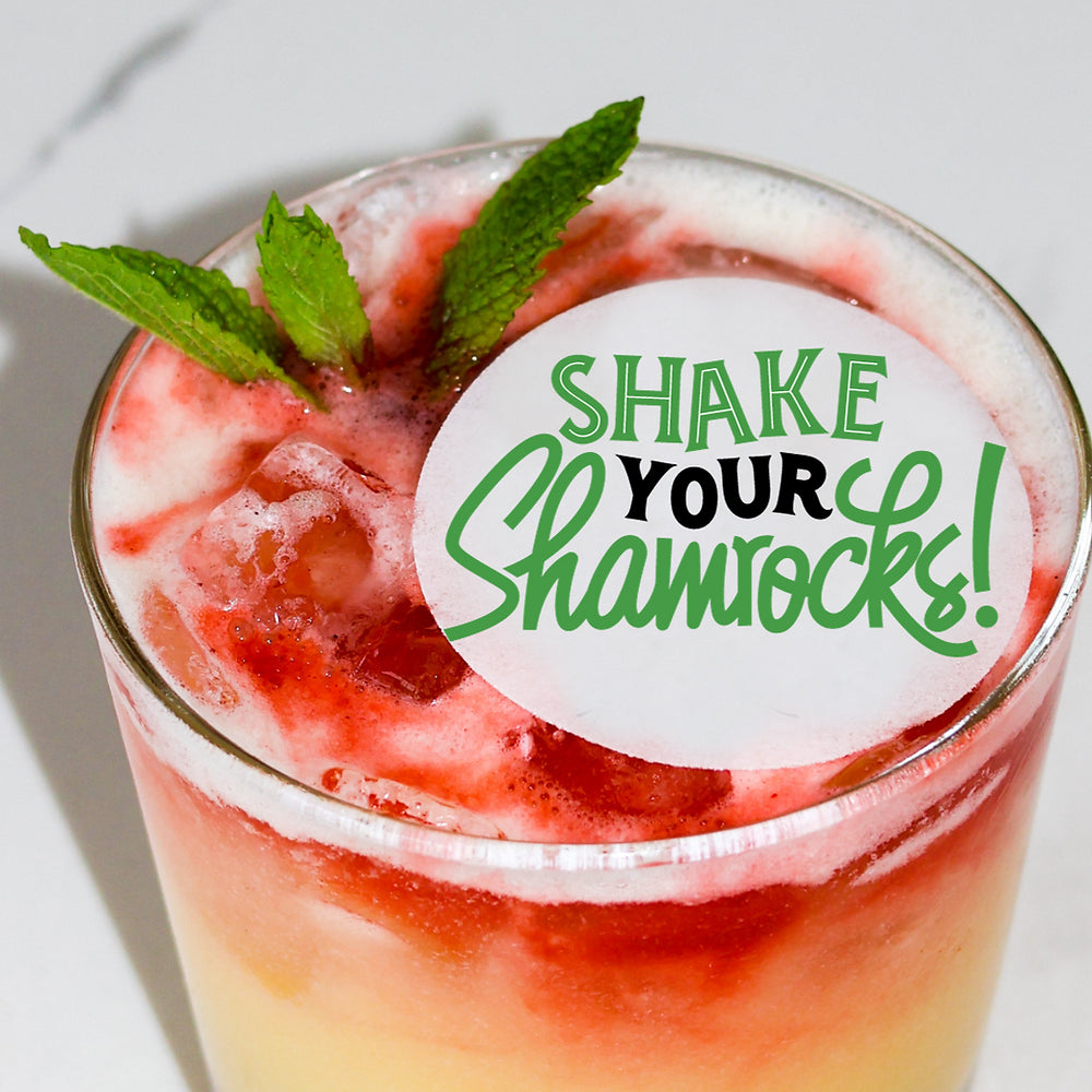 50 Edible Saint Patrick's Day Shake Your Shamrocks - Patty's Day Edible Drink Toppers 
