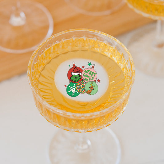 50 Edible Grinch Christmas Cocktail Toppers, 50 Edible Holiday Beverage Drink Garnish