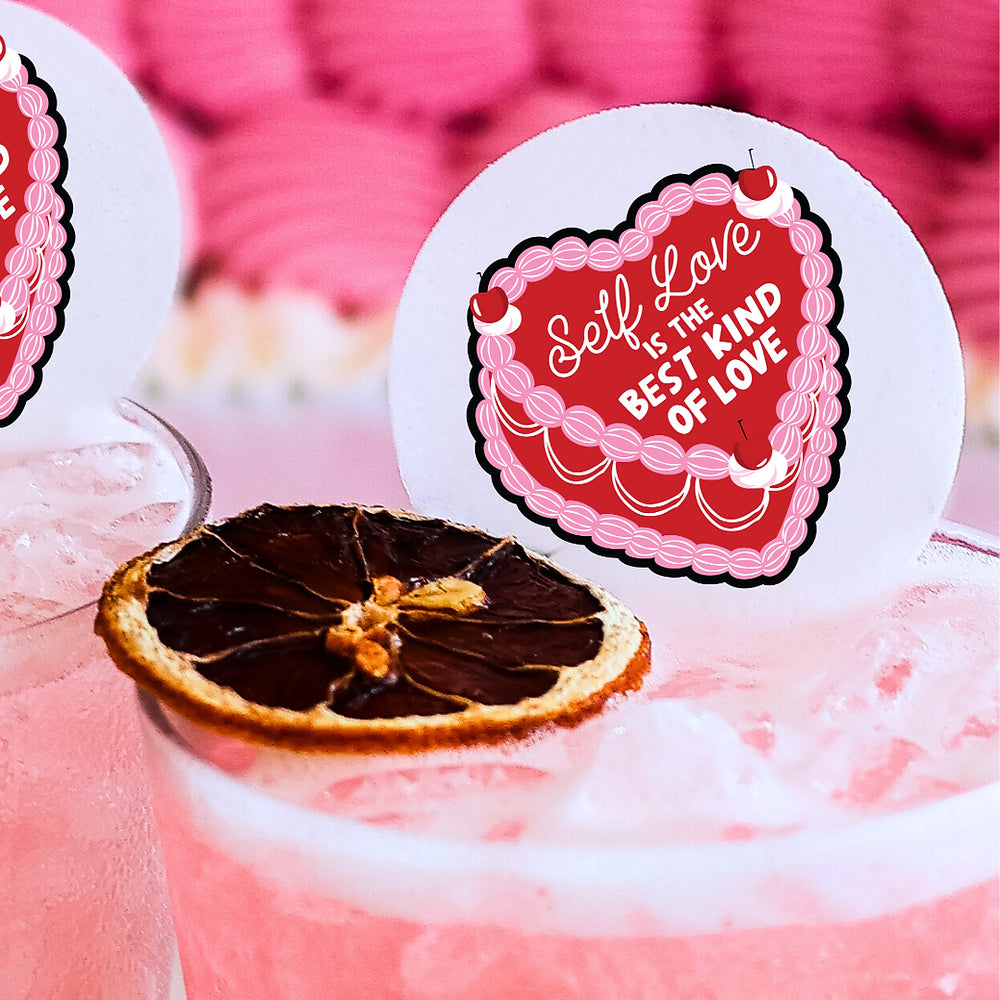 50 Edible Valentine's Day Self Love Cocktail Toppers, 50 Edible Valentine's Girl Party Beverage Drink Garnish