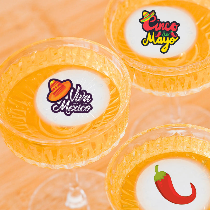 50 Edible Cinco De Mayo Fiesta Cocktail Toppers, 50 Edible Beverage Drink Garnish