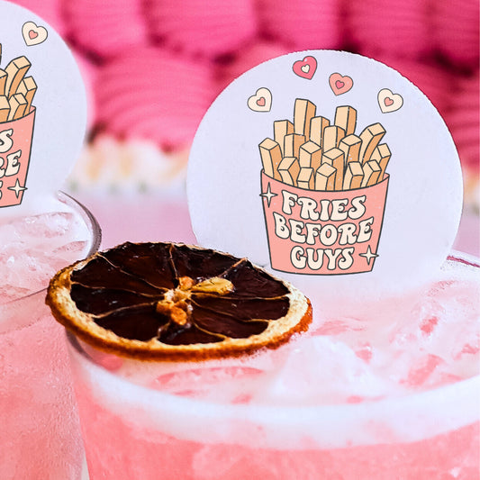 50 Edible Fries Before Guys Cocktail Toppers, 50 Edible Valentine's Beverage Drink Garnish