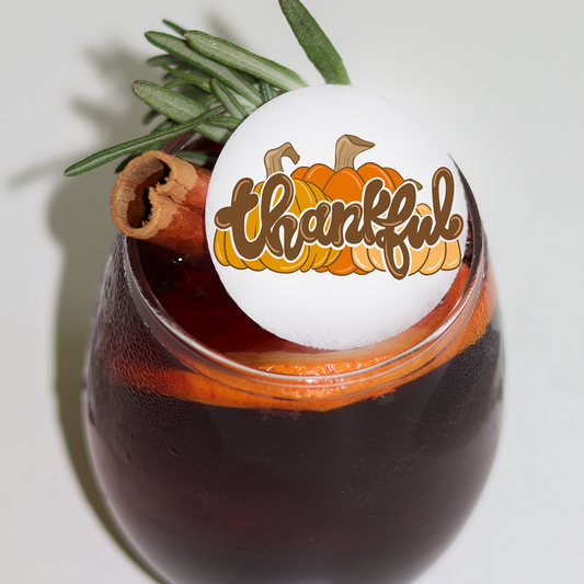 50 Edible Thankful Thanksgiving Cocktail Toppers, 50 Edible Holiday Party Beverage Drink Garnish
