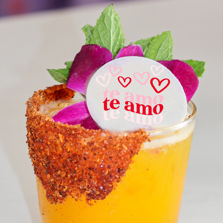 50 Edible Te Amo Cocktail Toppers, 50 Edible Valentine's Spanish Party Beverage Drink Garnish