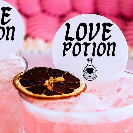 50 Edible Love Potions Cocktail Toppers, 50 Edible Valentine's Girl Party Beverage Drink Garnish