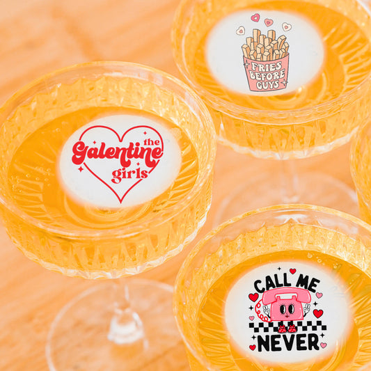 50 Edible Galentine's 3-Pack Cocktail Toppers, 50 Edible Valentine's Beverage Drink Garnish