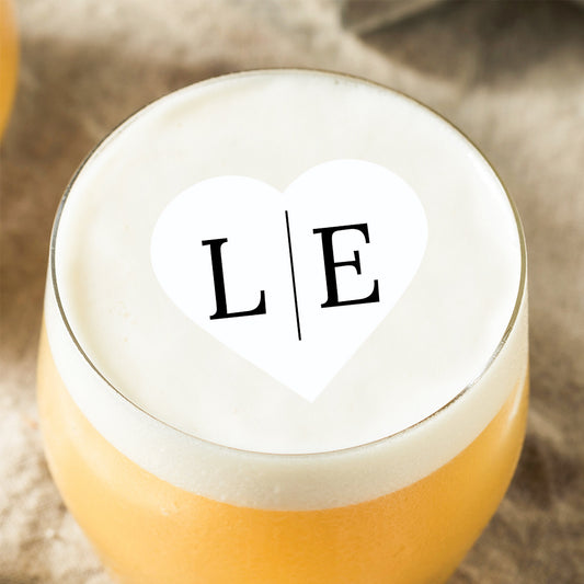 50 Edible Heart Shape Personalized Monogram, Wedding Engagement Beverage Toppers