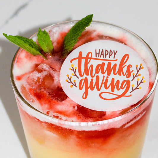 50 Edible Happy Thanksgiving Groovy Cocktail Toppers, 50 Edible Holiday Beverage Drink Garnish