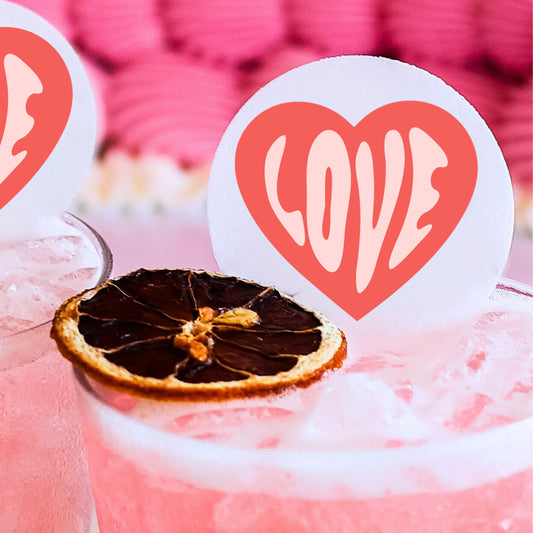 50 Edible Groovy Love Cocktail Toppers, 50 Edible Valentine's Beverage Drink Garnish